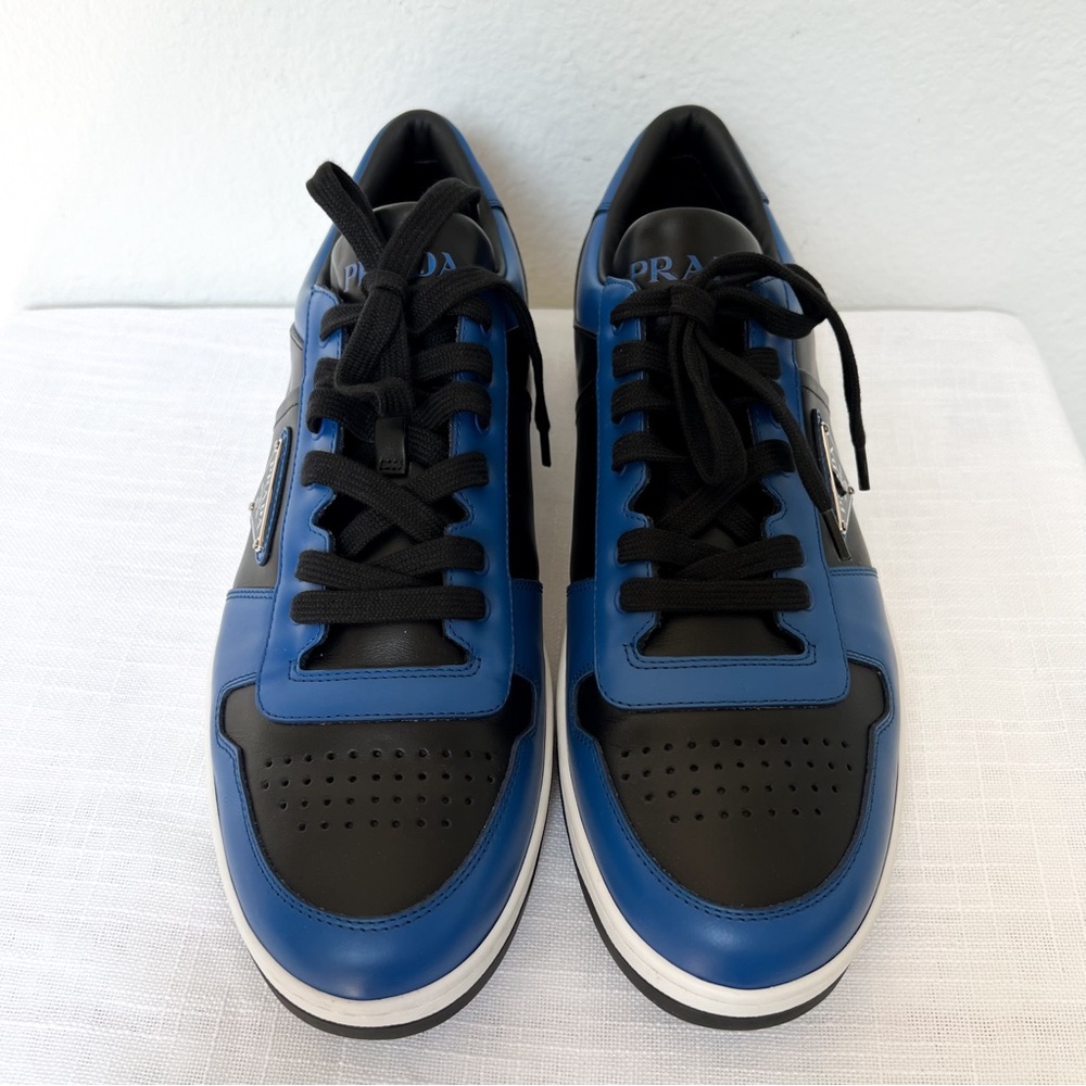 Prada Men’s Downtown Leather Sneakers in Black / Blue, New without Box - Picture 4 of 7